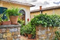 Pienza, Italy Ã¢â¬â July 22, 2017: Typical italian nicely yard in the ancient Tuscany town Pienza. Royalty Free Stock Photo